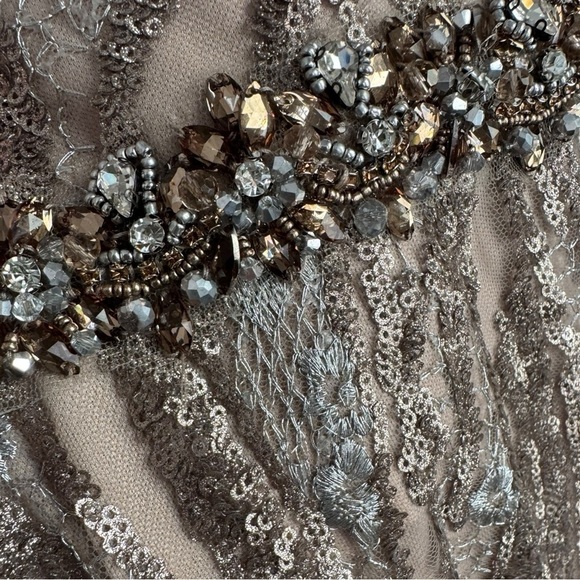 Mac Duggal Embellished Long Sleeve Plunge Neck Gown 79358 Gold Formal 16 - Picture 15 of 16